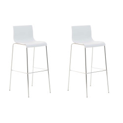 Set 2x Taburete Hover con Asiento de Plástico & Base de Metal Blanco,Cromado