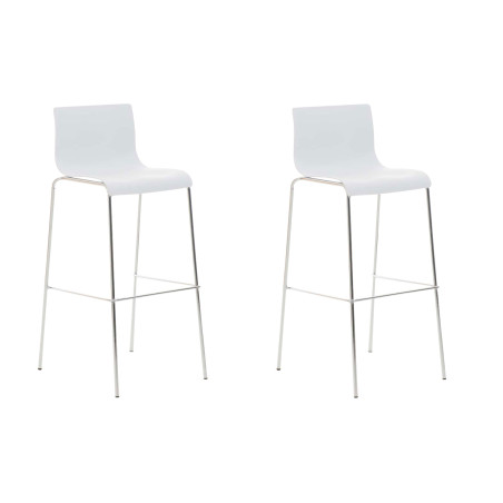 Set 2x Taburete Hover con Asiento de Plástico & Base de Metal Blanco,Cromado