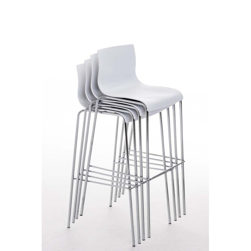 Lot de 2 tabourets de bar Hoover, en plastique, structure à 4 pieds, chromés blanc