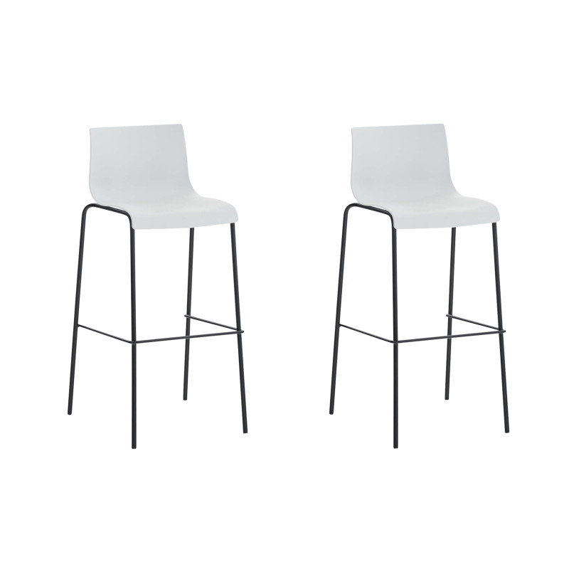 Lot de 2 tabourets de bar Hoover, en plastique, à 4 pieds, noirs blanc