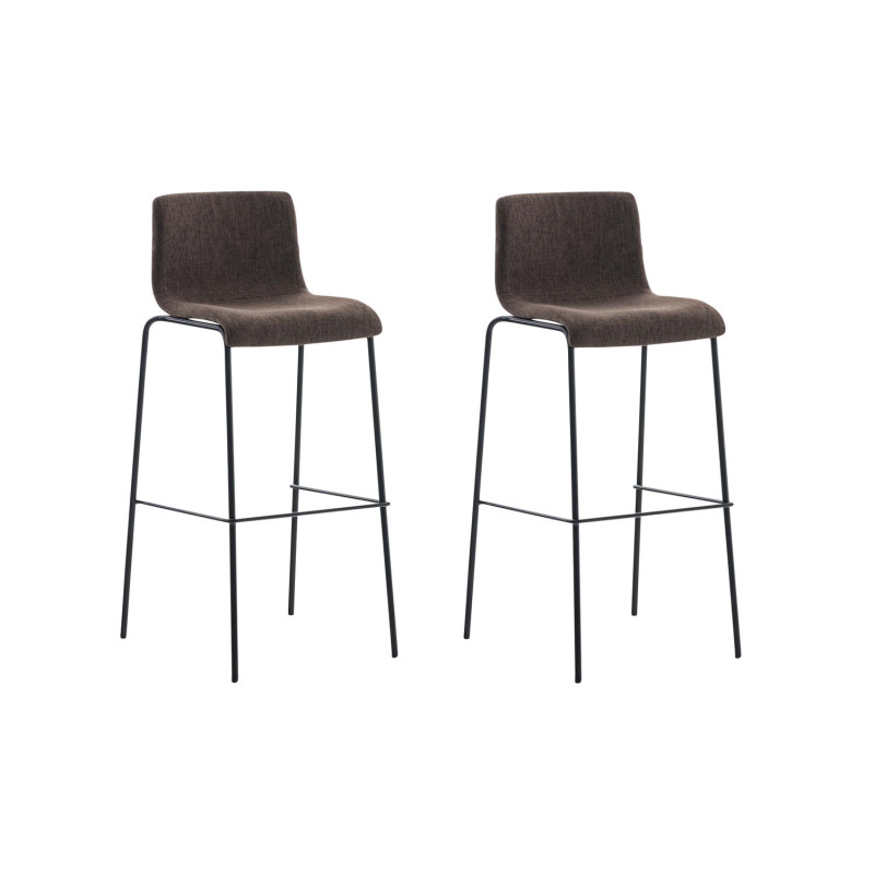 Lot de 2 tabourets de bar Hoover tissu structure 4 pieds noir marron