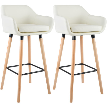 Lot de 2 tabourets de bar Grant simili cuir crème