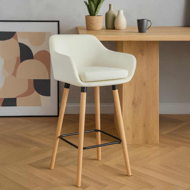 Lot de 2 tabourets de bar Grant simili cuir crème