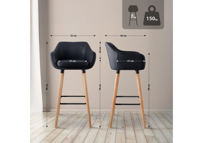 Juego de 2 taburetes de bar Grant, cuero sintético Negro