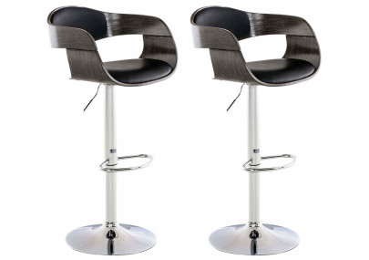 Ensemble de 2 tabourets de bar Kingston C, similicuir, noir/gris