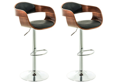 Ensemble de 2 tabourets de bar Kingston C, similicuir, noyer/noir