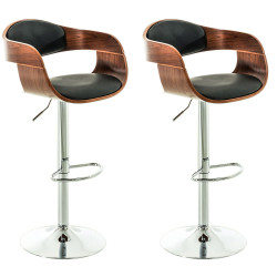 Ensemble de 2 tabourets de bar Kingston C, similicuir, noyer/noir