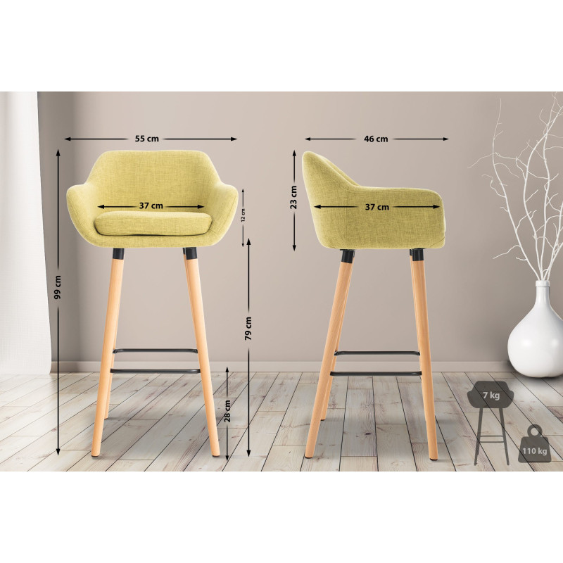 Ensemble de 2 tabourets de bar Grant en tissu vert clair