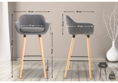 Ensemble de 2 tabourets de bar Grant, tissu gris clair