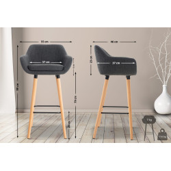 Ensemble de 2 tabourets de bar Grant, tissu, gris foncé