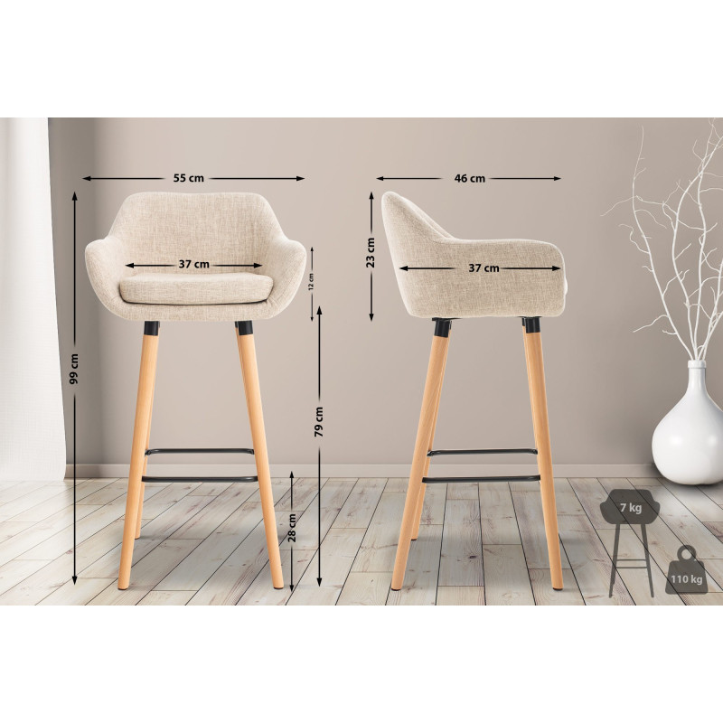Ensemble de 2 tabourets de bar Grant, tissu crème