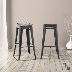 Ensemble de 2 tabourets de bar Joshua, noir et or