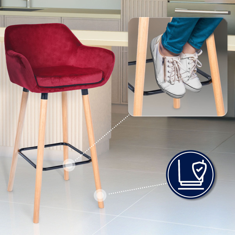 Tabouret de bar Grant, velours, rouge