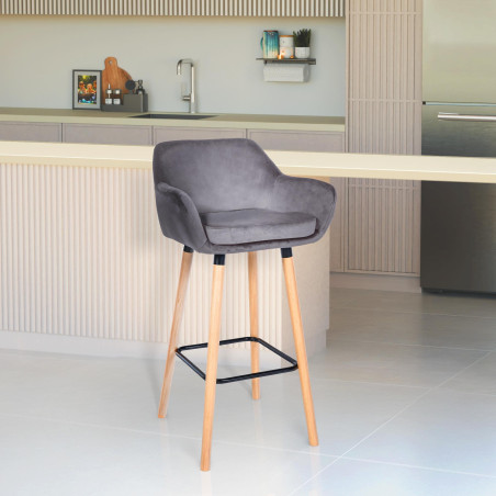 Tabouret de bar Grant en velours gris