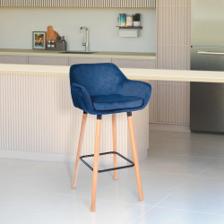Tabouret de bar Grant en velours bleu