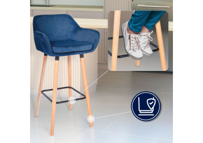 Tabouret de bar Grant en velours bleu
