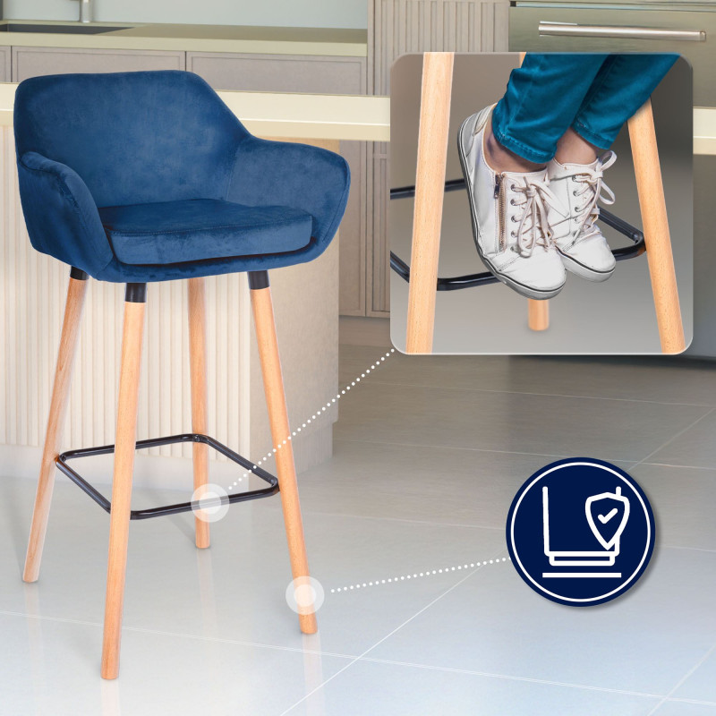 Tabouret de bar Grant en velours bleu