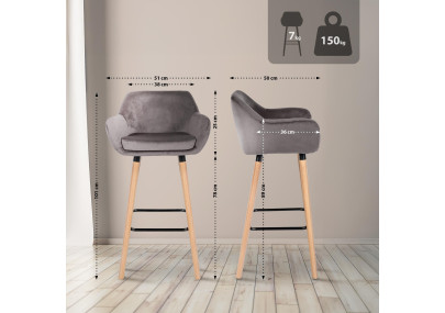 Lot de 2 tabourets de bar Grant en velours gris