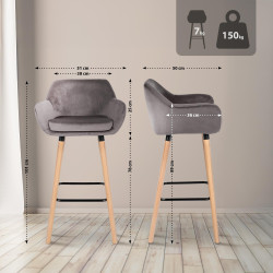 Ensemble de 2 tabourets de bar Grant en velours gris