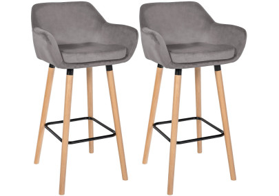 Ensemble de 2 tabourets de bar Grant en velours gris