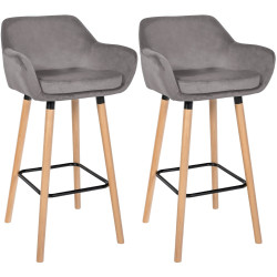 Ensemble de 2 tabourets de bar Grant en velours gris