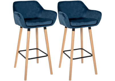 Ensemble de 2 tabourets de bar Grant en velours bleu