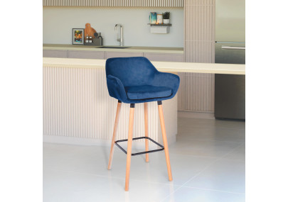 Ensemble de 2 tabourets de bar Grant en velours bleu