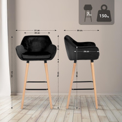 Lot de 2 tabourets de bar Grant en velours noir