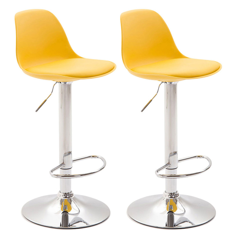 Lot de 2 tabourets de bar Kiel, en plastique chromé jaune