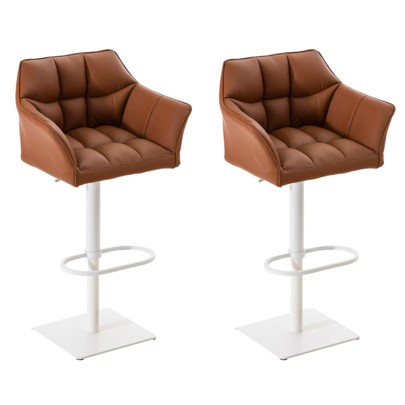 Ensemble de 2 tabourets de bar Damaso, similicuir, blanc/marron clair
