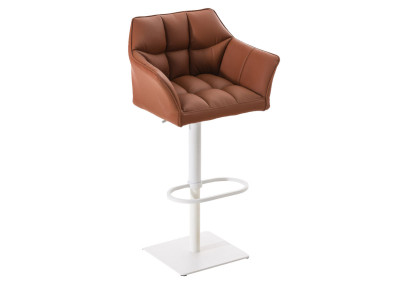 Ensemble de 2 tabourets de bar Damaso, similicuir, blanc/marron clair