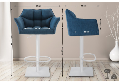 Lot de 2 tabourets de bar en tissu Damaso blanc bleu