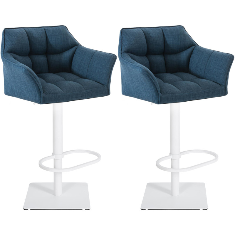 Lot de 2 tabourets de bar en tissu Damaso blanc bleu