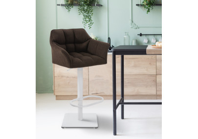 Ensemble de 2 tabourets de bar en tissu Damaso blanc et marron