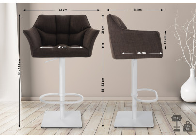 Ensemble de 2 tabourets de bar en tissu Damaso blanc et marron