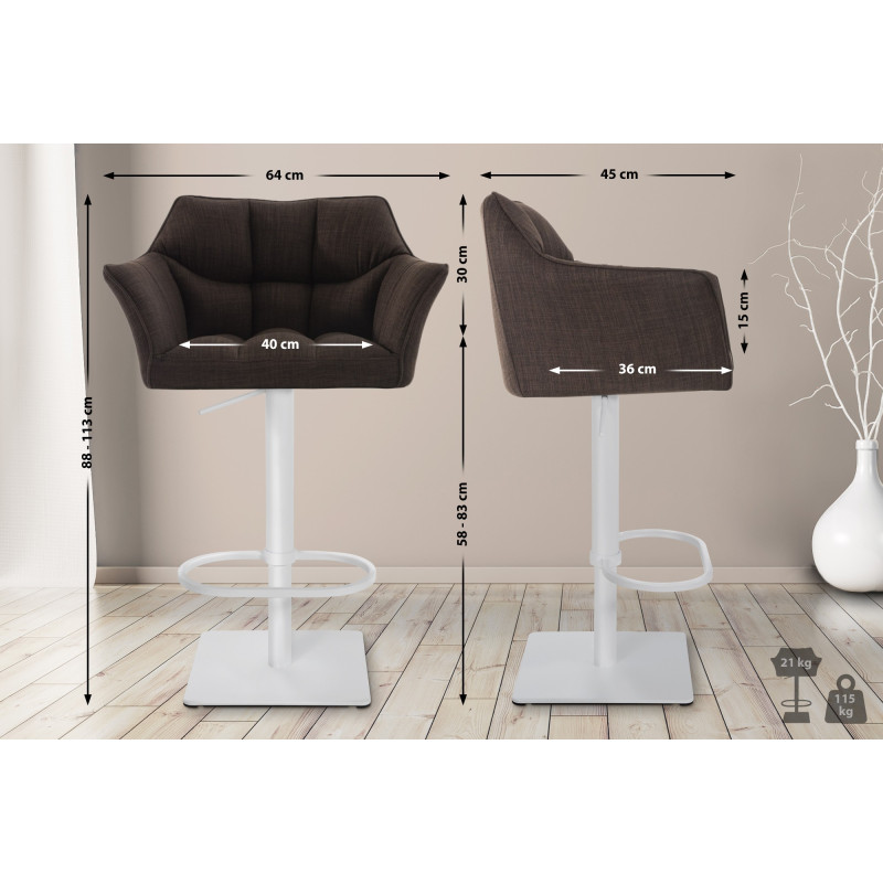 2er Set Barhocker Damaso Stoff weiß