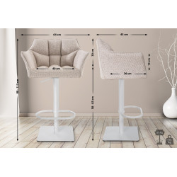2er Set Barhocker Damaso Stoff weiß