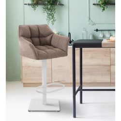 Ensemble de 2 tabourets de bar Damaso, tissu blanc/marron terre