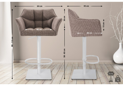 Ensemble de 2 tabourets de bar Damaso, tissu blanc/marron terre