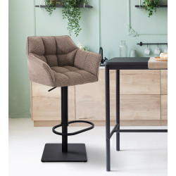 Ensemble de 2 tabourets de bar Damaso, tissu noir et marron terre