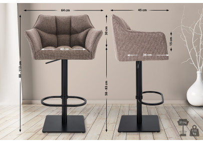 Ensemble de 2 tabourets de bar Damaso, tissu noir et marron terre