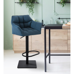 Ensemble de 2 tabourets de bar en tissu Damaso noir bleu