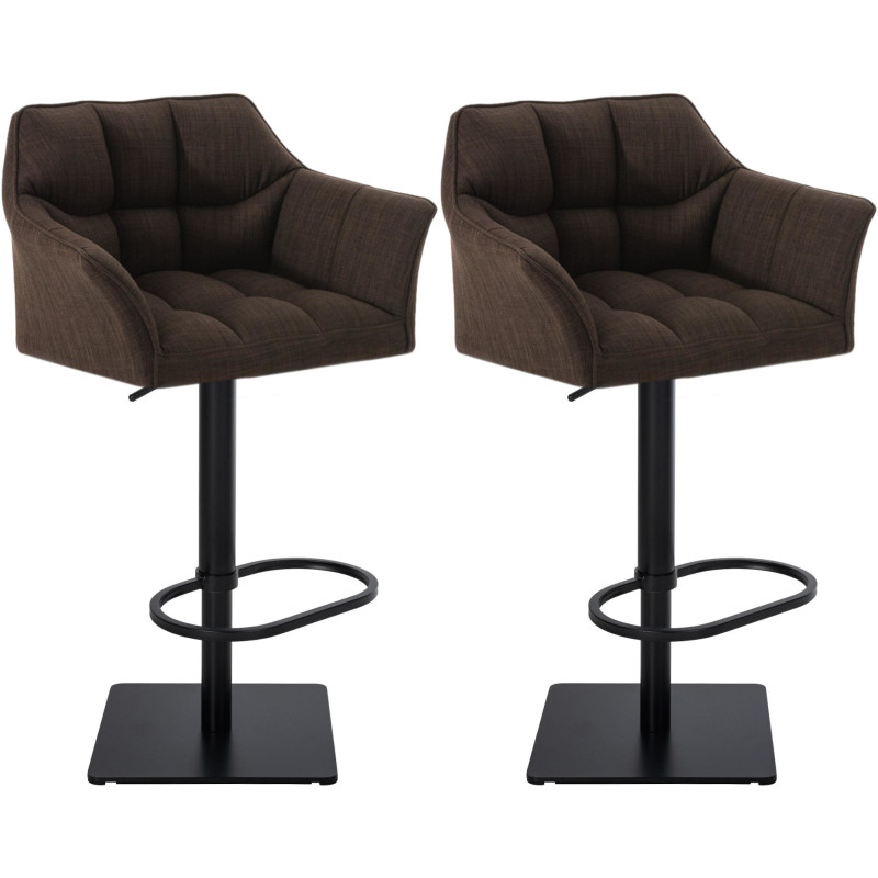 Ensemble de 2 tabourets de bar en tissu Damaso noir et marron