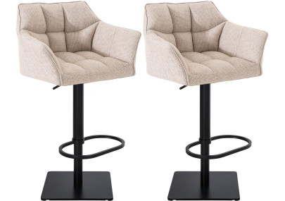 Ensemble de 2 tabourets de bar Damaso, tissu noir ivoire