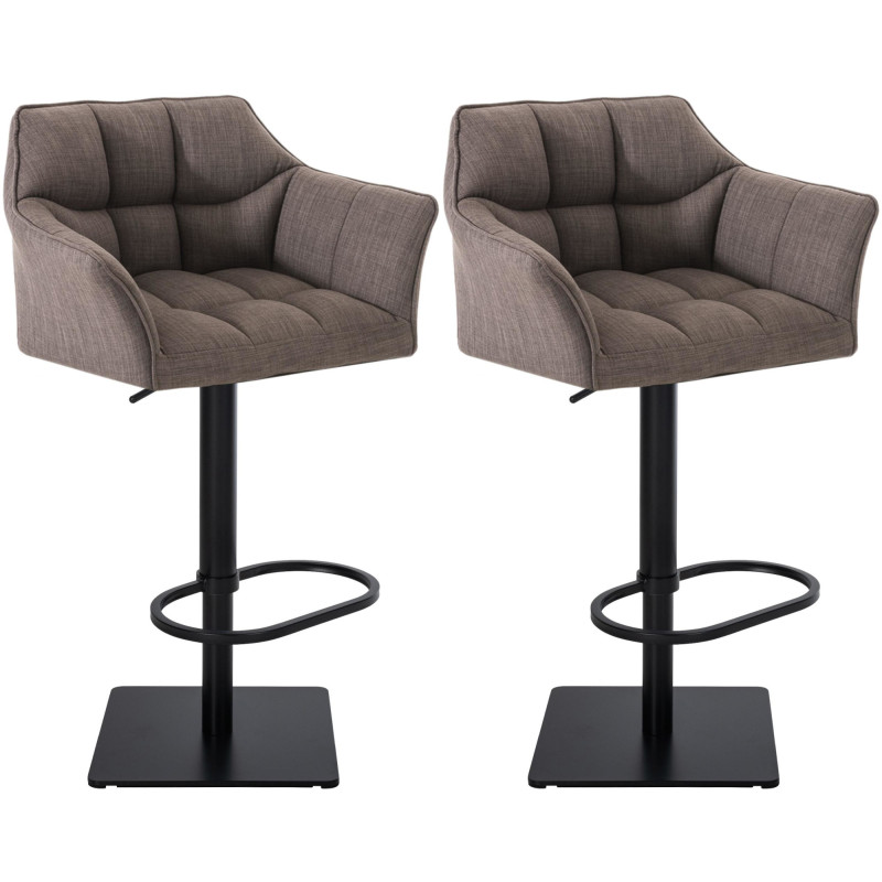 Ensemble de 2 tabourets de bar en tissu Damaso noir gris