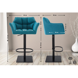 Lot de 2 tabourets de bar en tissu Damaso noir turquoise