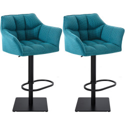 Lot de 2 tabourets de bar en tissu Damaso noir turquoise