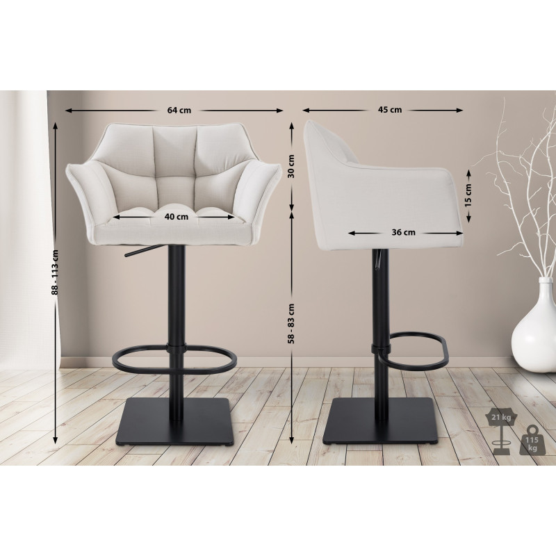 Ensemble de 2 tabourets de bar en tissu Damaso noir blanc