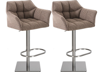 Lot de 2 tabourets de bar en tissu Damaso en acier inoxydable marron terra