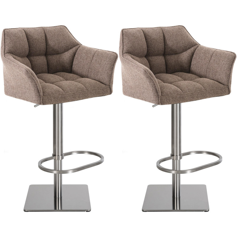 Ensemble de 2 tabourets de bar Damaso, tissu, acier inoxydable, brun terre